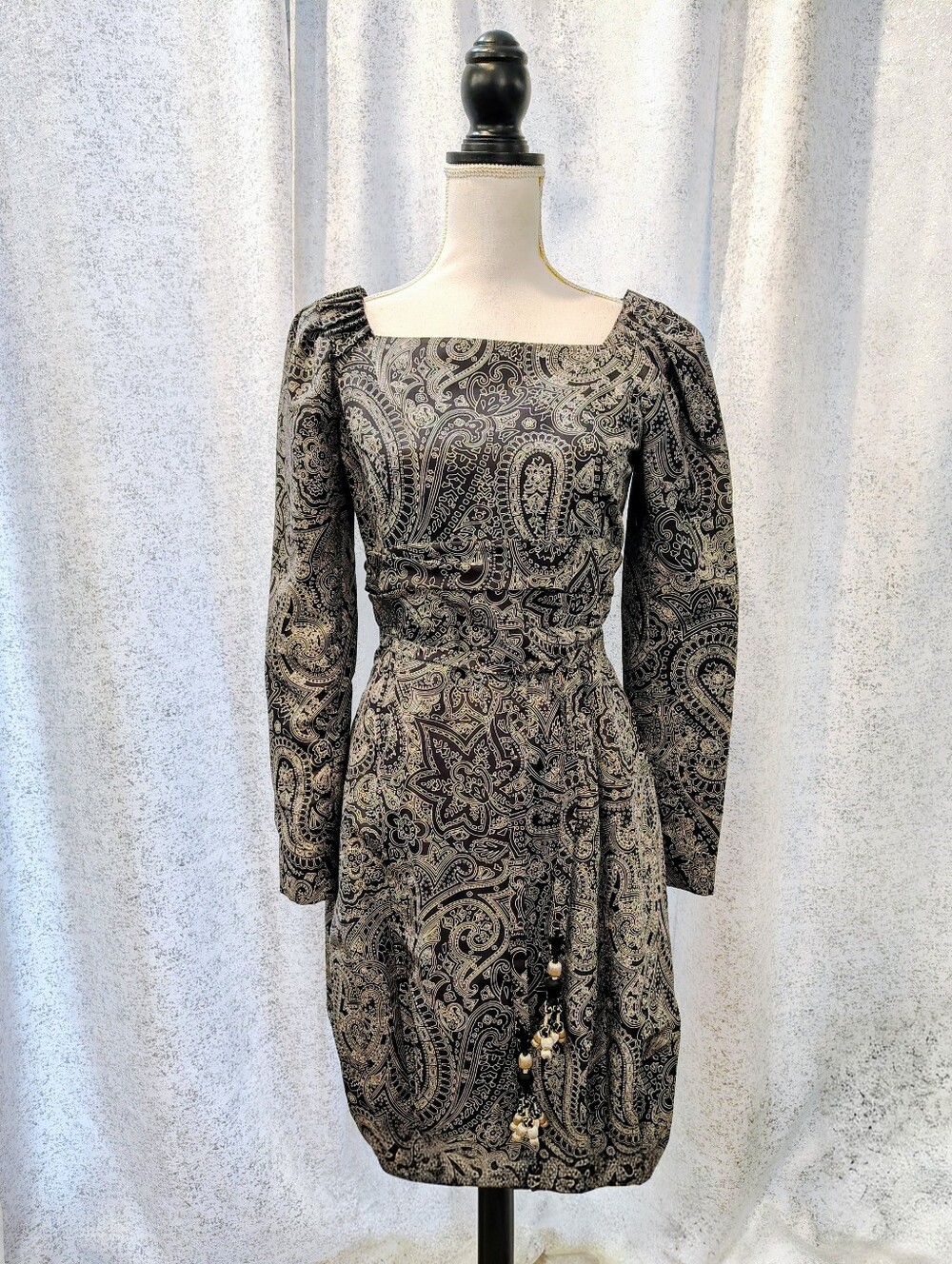 Dior Black and Silver Paisley Long-Sleeve Square Neck Dress - Picture 1 of 8